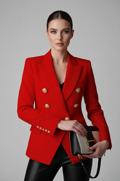 Clariel | Women's Double-Breasted Blazer Gold-Tone Button Lifestyle
