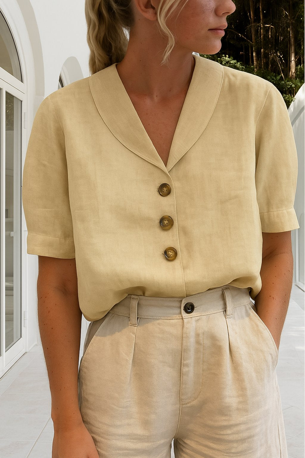 Clarissa | Women's Button Closure Elegant Blouse Front