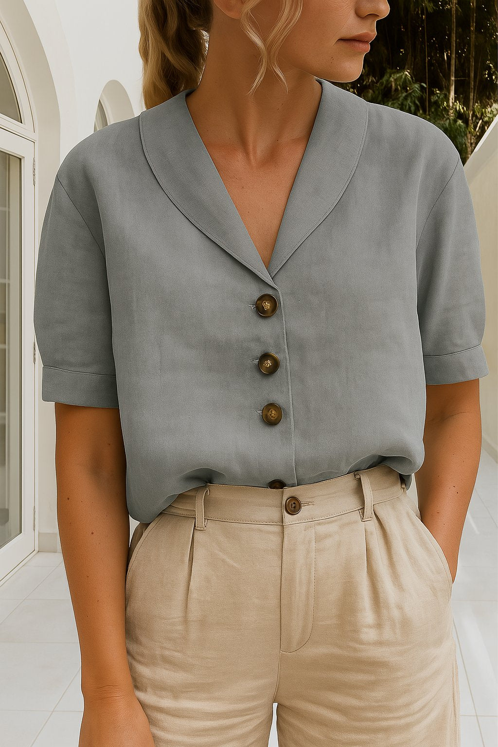 Clarissa | Women's Button Closure Elegant Blouse Side