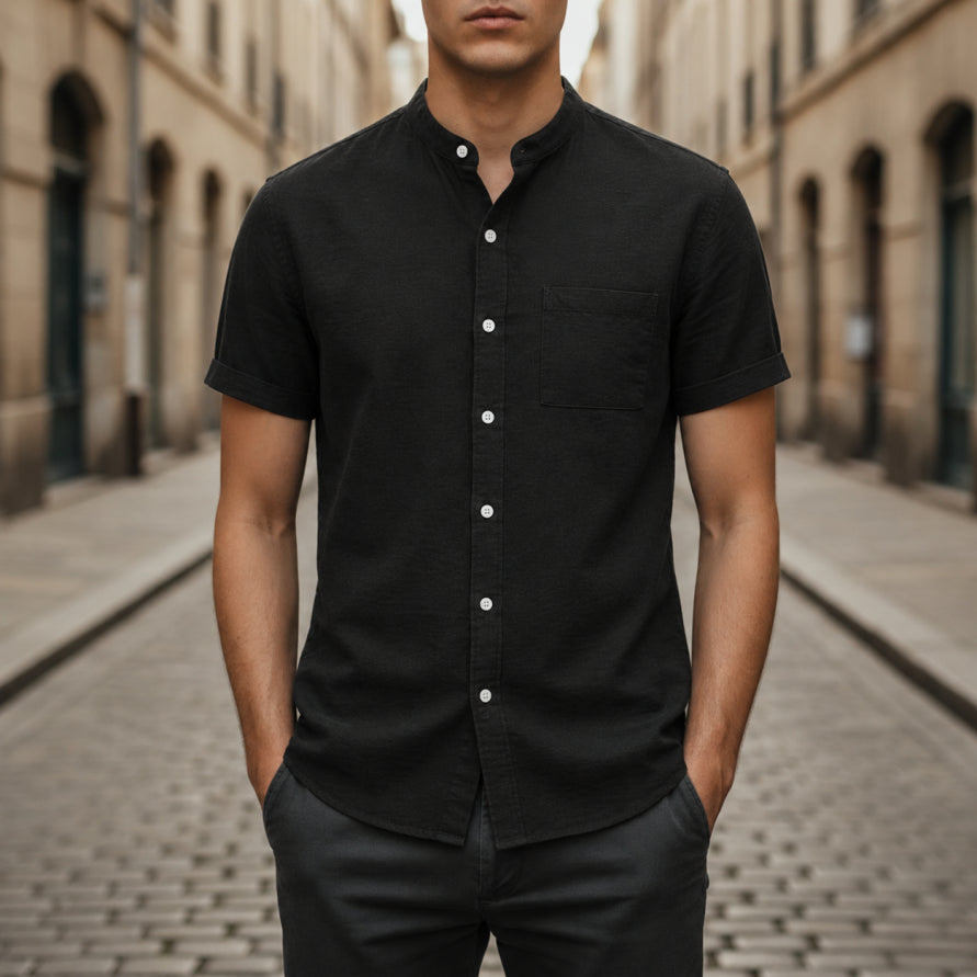 Men's Shirt Short Sleeve with Mandarin Collar
