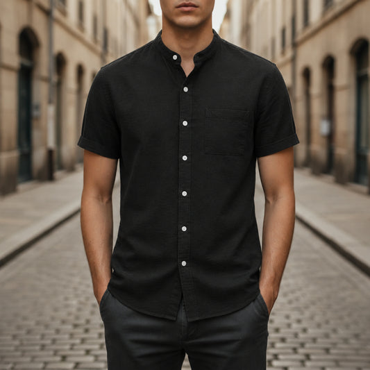 Men's Shirt Short Sleeve with Mandarin Collar