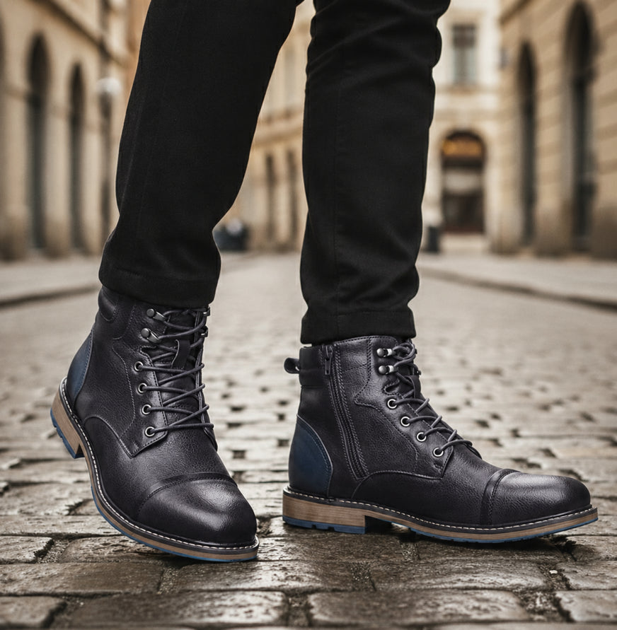 Mens orthopedic leather boots lace up ankle