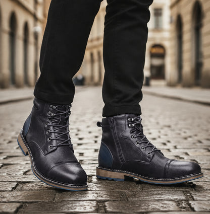 Mens orthopedic leather boots lace up ankle