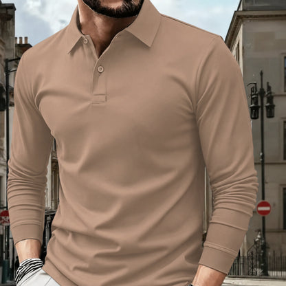 Camisa Polo de Manga Larga Sólida Casual para Hombres