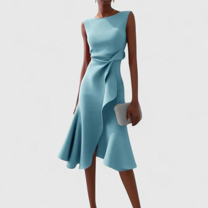 Coralie | Women's Sophisticated Asymmetric Ruffle Maxi Dress Back
