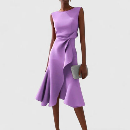 Coralie | Women's Sophisticated Asymmetric Ruffle Maxi Dress Close Up
