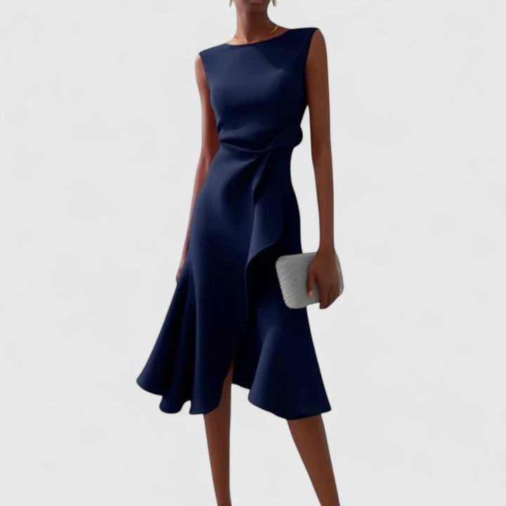 Coralie | Women's Sophisticated Asymmetric Ruffle Maxi Dress Detail