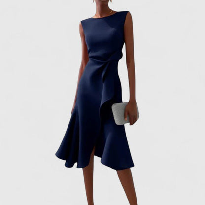 Coralie | Women's Sophisticated Asymmetric Ruffle Maxi Dress Detail