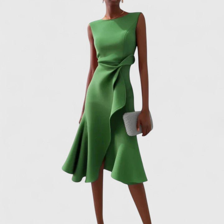Coralie | Women's Sophisticated Asymmetric Ruffle Maxi Dress Side