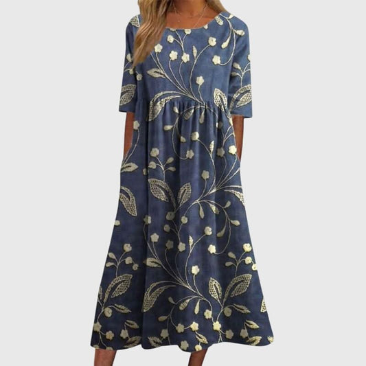 Corienne | Women's Flattering Golden Vine Maxi Dress Hero