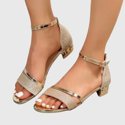 Cressida | Women's Orthopedic Heeled Sandals Gold Trim Angle