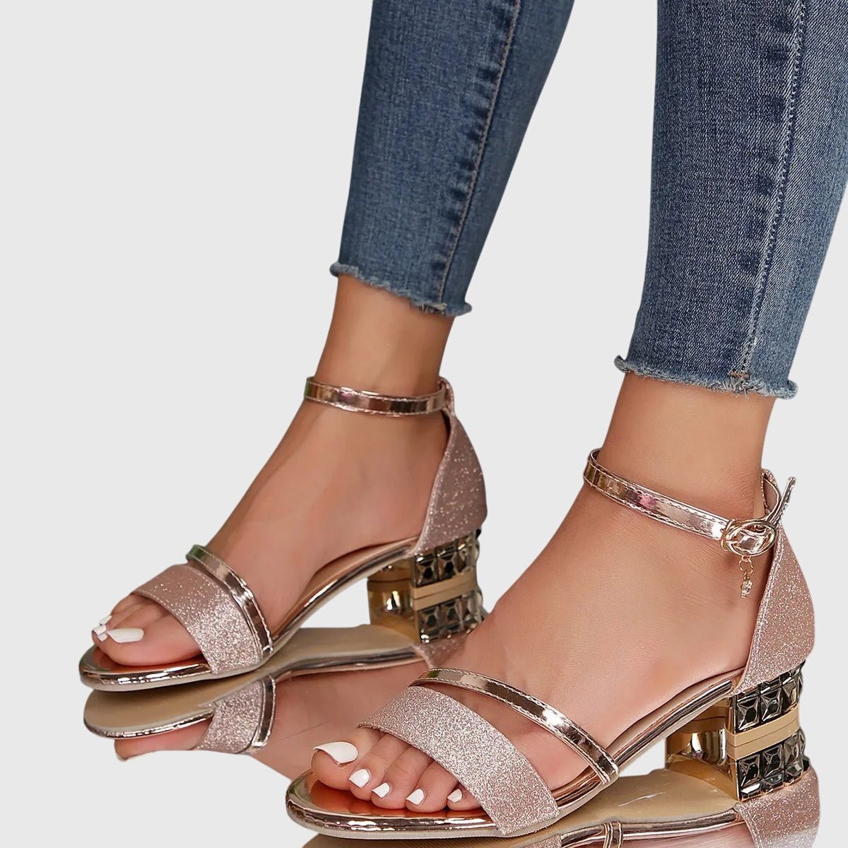 Cressida | Women's Orthopedic Heeled Sandals Gold Trim Close Up