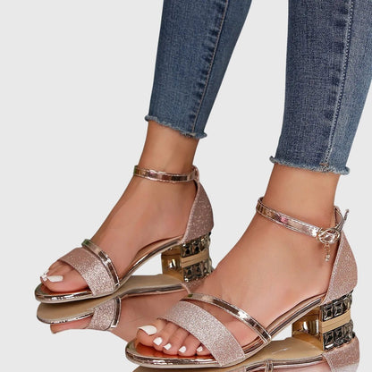 Cressida | Women's Orthopedic Heeled Sandals Gold Trim Close Up