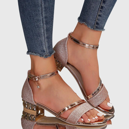 Cressida | Women's Orthopedic Heeled Sandals Gold Trim Side