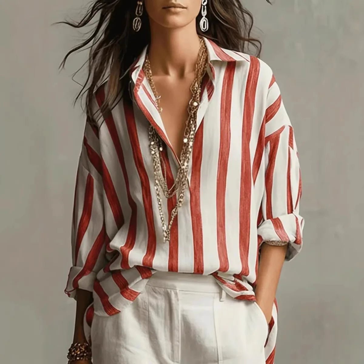 Dani | Women's Striped Linen Dress Shirt Detail
