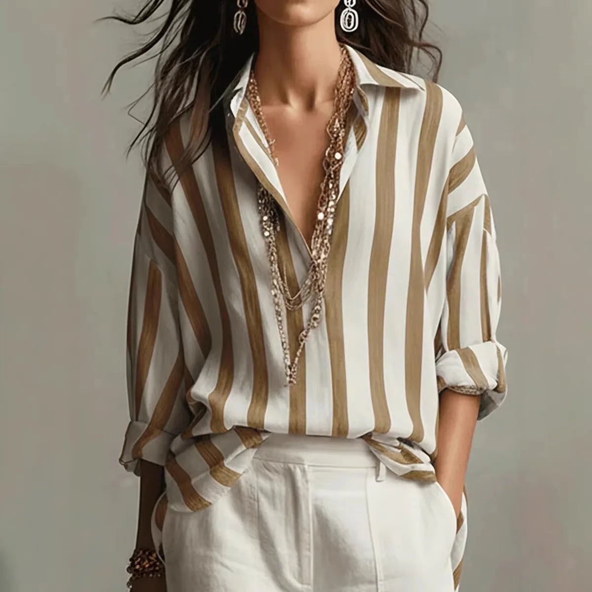 Dani | Women's Striped Linen Dress Shirt Front