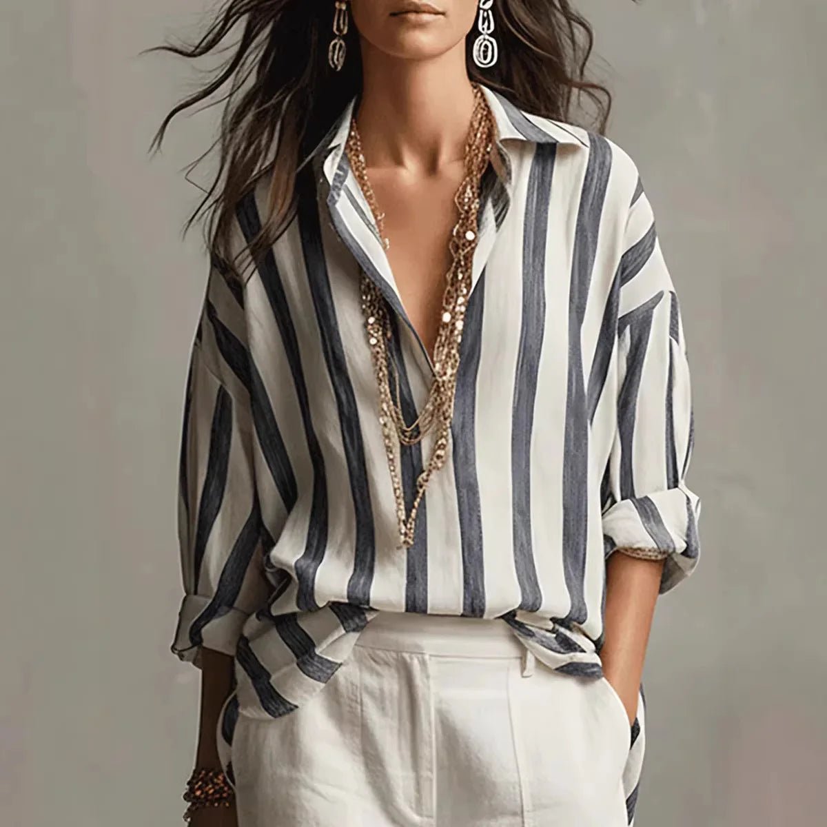 Dani | Women's Striped Linen Dress Shirt Hero