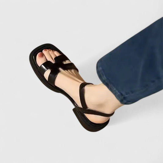 Deliane | Women's Sophisticated H-Strap Flat Sandals Front