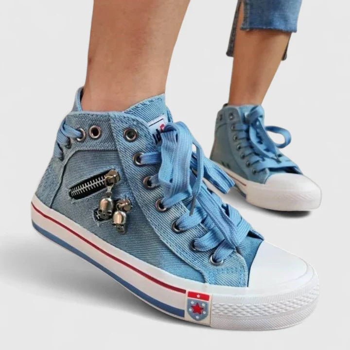 Delvaine | Women's Orthopedic Denim Zip Shoes Close Up