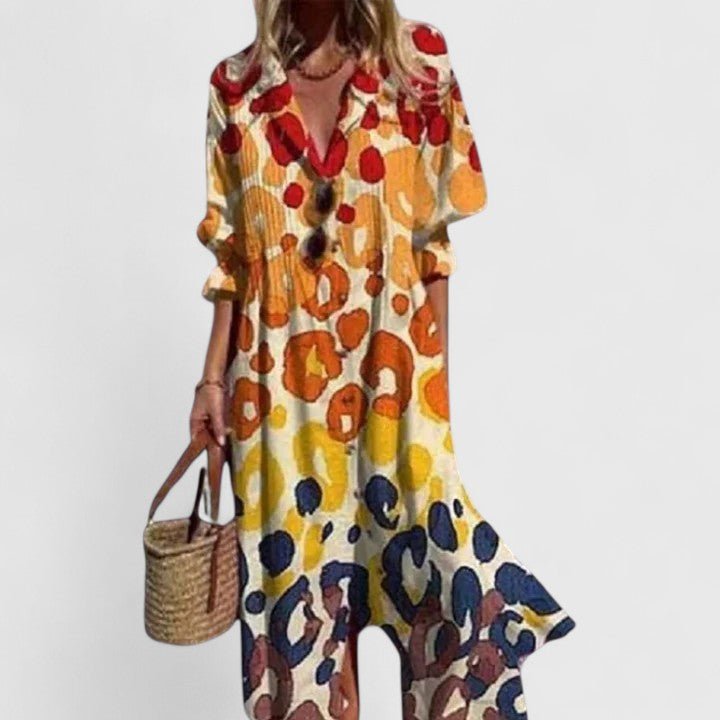 Elowen | Women's Elegant Boho Maxi Dress Leaf Print Side
