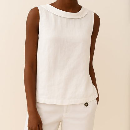 Elysiana | Women's Sleeveless Roll Collar Tank Top Close Up