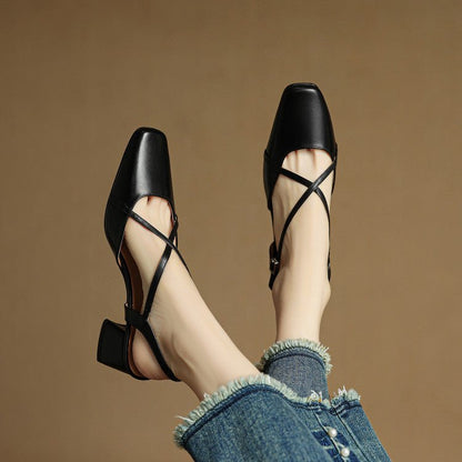 Faye | Women's Cross Strap Block Heels Angle