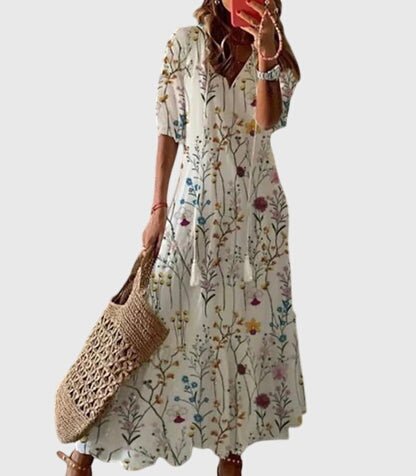 Faye | Women's Elegant Pleated Maxi Dress Lifestyle