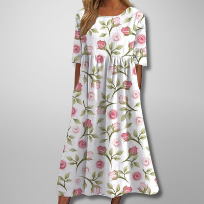 Floralina | Women's Floral Vine Relaxed Midi Dress Angle