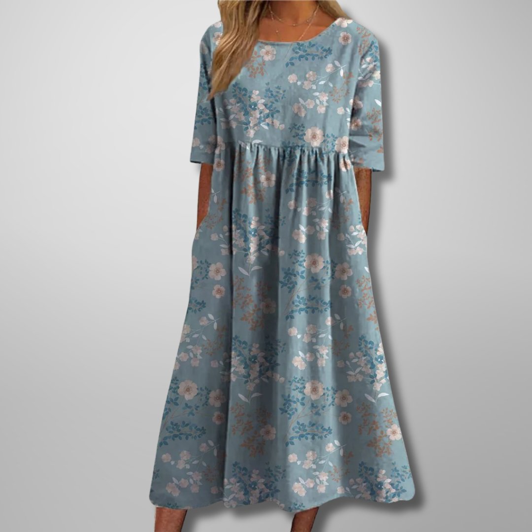 Floralina | Women's Floral Vine Relaxed Midi Dress Back