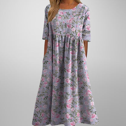 Floralina | Women's Floral Vine Relaxed Midi Dress Close Up