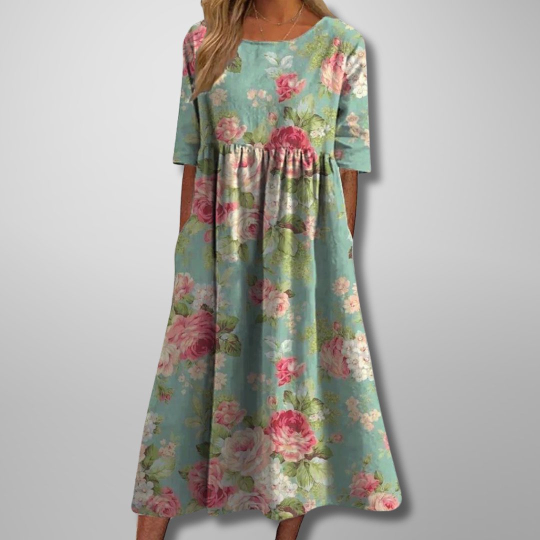 Floralina | Women's Floral Vine Relaxed Midi Dress Front