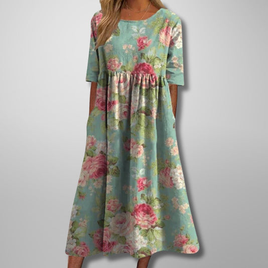 Floralina | Women's Floral Vine Relaxed Midi Dress Front