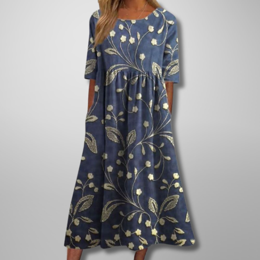 Floralina | Women's Floral Vine Relaxed Midi Dress Hero