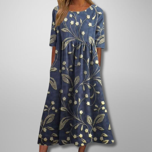 Floralina | Women's Floral Vine Relaxed Midi Dress Hero