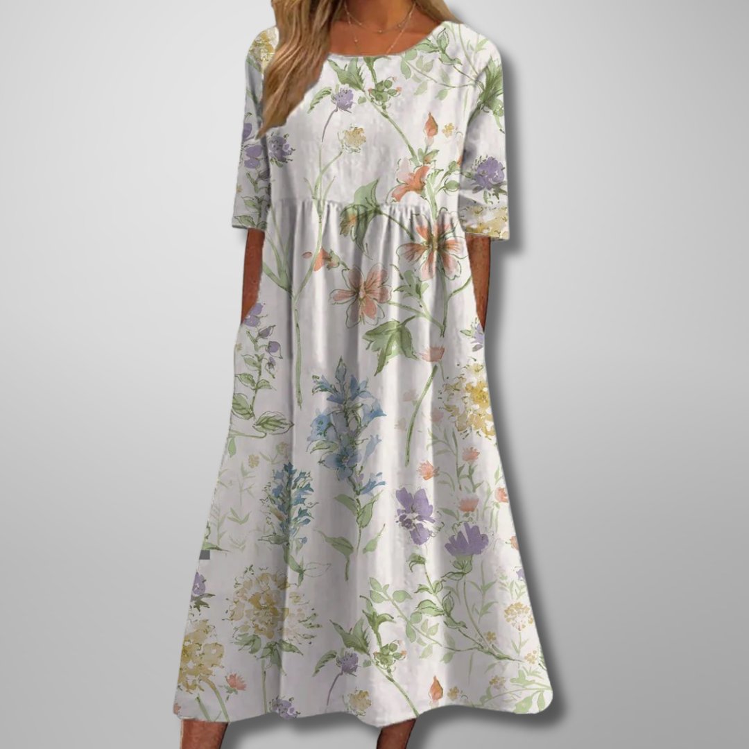 Floralina | Women's Floral Vine Relaxed Midi Dress Side