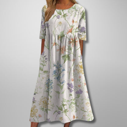Floralina | Women's Floral Vine Relaxed Midi Dress Side