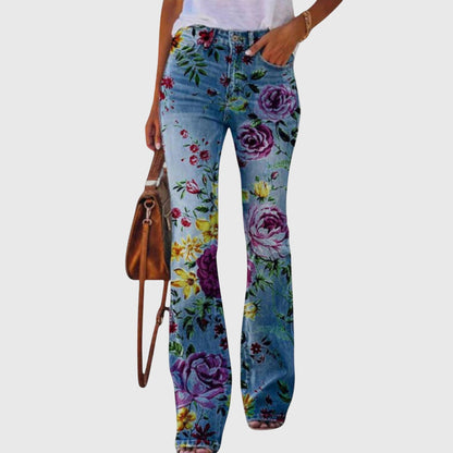 Florette | Women's Floral Print Wide-Leg Flowers Pants Close Up