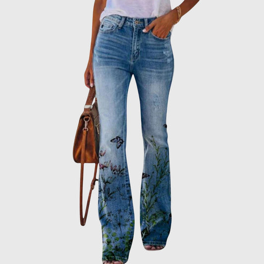 Florette | Women's Floral Print Wide-Leg Flowers Pants Front