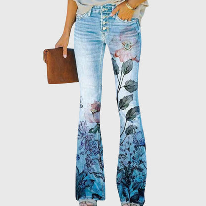 Florette | Women's Floral Print Wide-Leg Flowers Pants Side