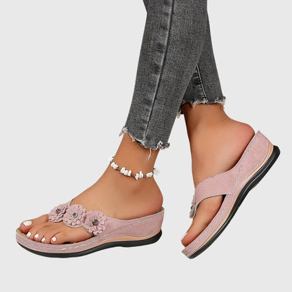 Florette | Women's Orthopedic Flower Embellished Flip Flops Angle