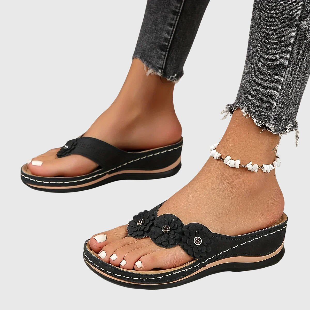 Florette | Women's Orthopedic Flower Embellished Flip Flops Back
