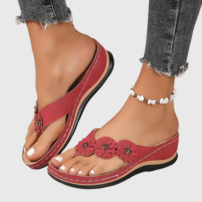Florette | Women's Orthopedic Flower Embellished Flip Flops Front