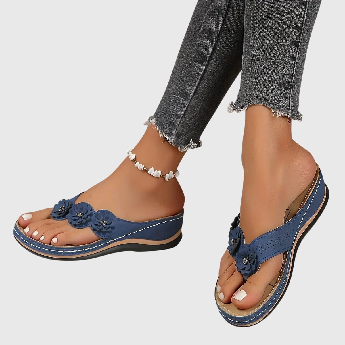 Florette | Women's Orthopedic Flower Embellished Flip Flops Full