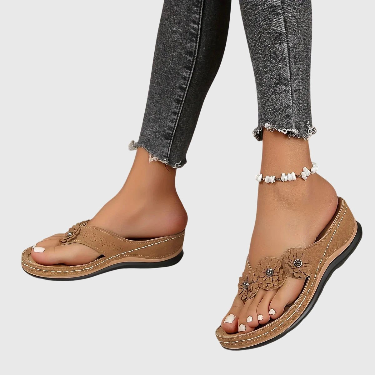 Florette | Women's Orthopedic Flower Embellished Flip Flops Lifestyle
