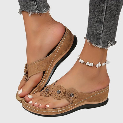 Florette | Women's Orthopedic Flower Embellished Flip Flops Side