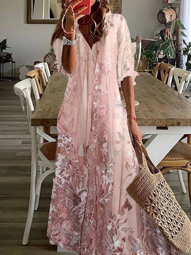 Floriana | Women's Floral V-Neck Casual Maxi Dress Front