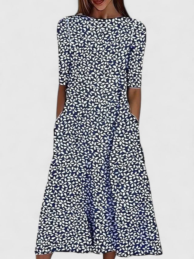 Floriane | Women's Sophisticated Midi Dress Botanical Print Detail