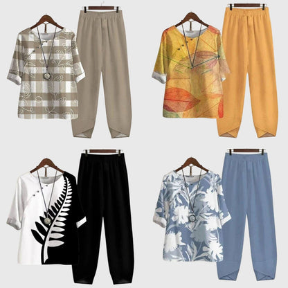 Floriel | Women's Butterfly Print Comfortable Two-Piece Set Angle