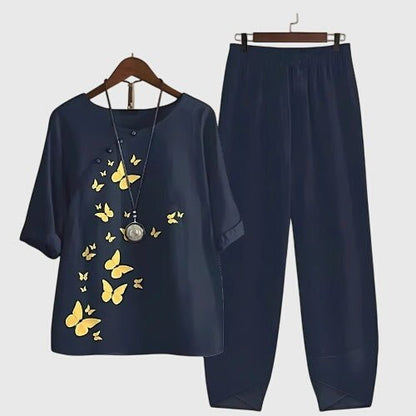 Floriel | Women's Butterfly Print Comfortable Two-Piece Set Hero