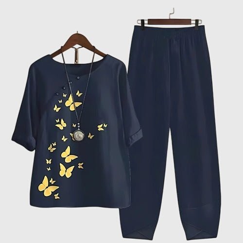 Floriel | Women's Butterfly Print Comfortable Two-Piece Set Hero